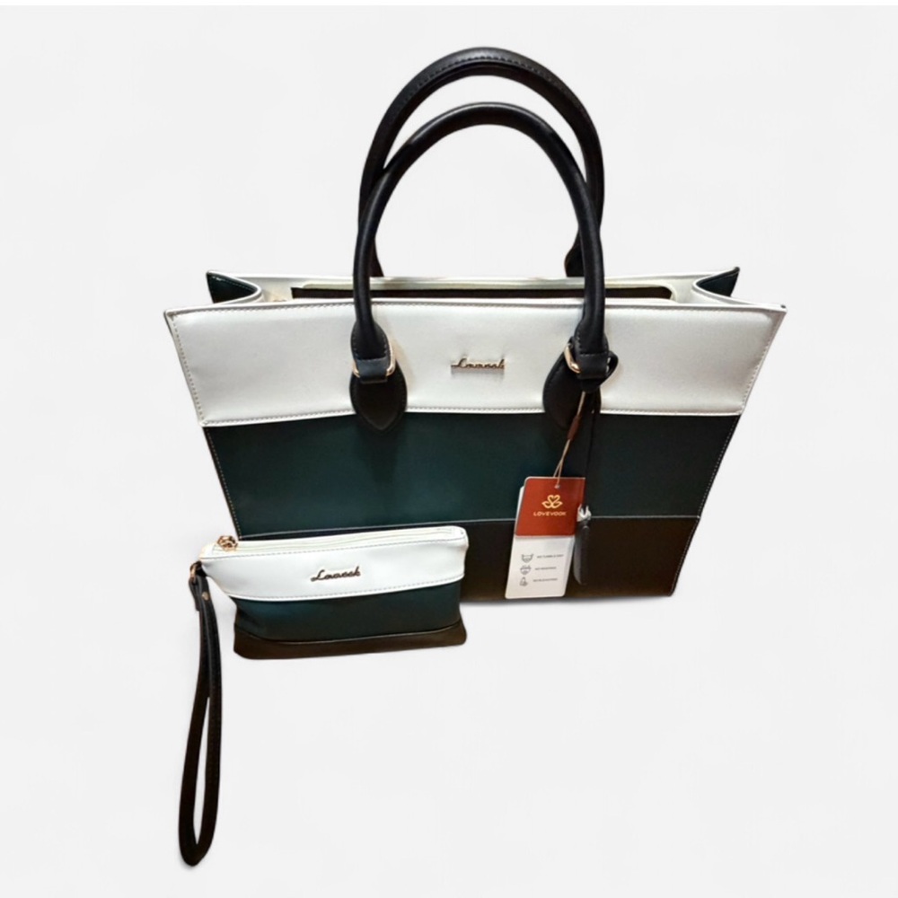 Women's Stylish Black, White, and Green Laptop Bag